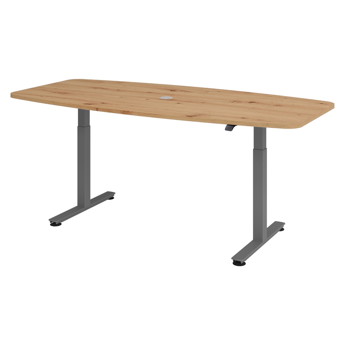 bümö elektrisch höhenverstellbarer Konferenztisch in Asteiche 220x103 cm, Gestell: Graphit - Besprechungstisch rund-oval, großer elektrischer Meeting Image