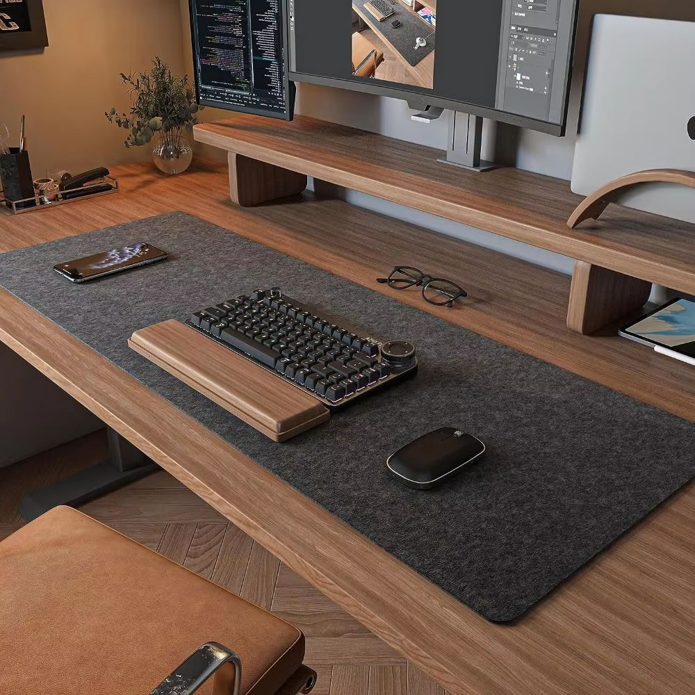 Large Wool Felt Mouse Pad Non Slip Gaming And Office Desk Protector Mat black 10.24x8.27in