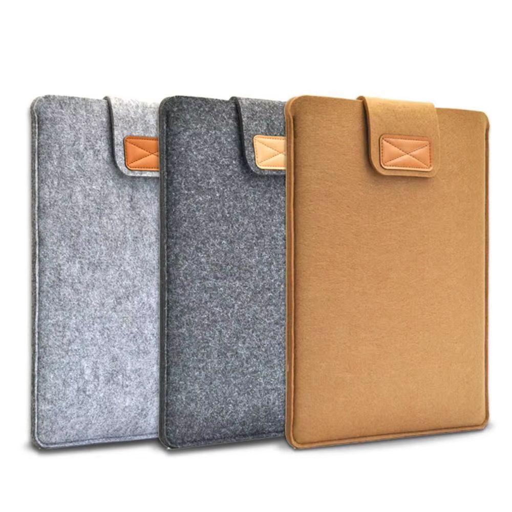 Ultra Thin Wool Felt Laptop Sleeve With PU Leather Stand Case light Grey 11.6 Inch