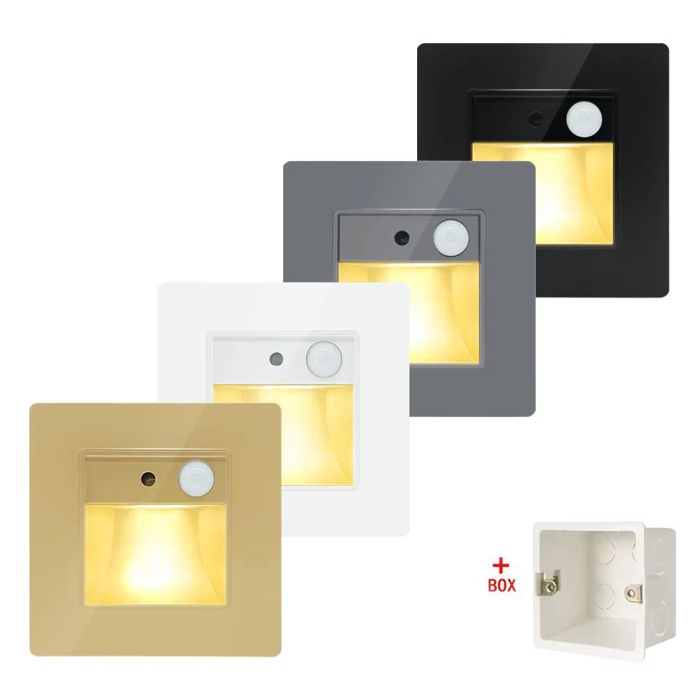 Smart PIR Motion Sensor LED Recessed Night Light For Stairs & Hallways gold 3w cool White(5500 7000k)