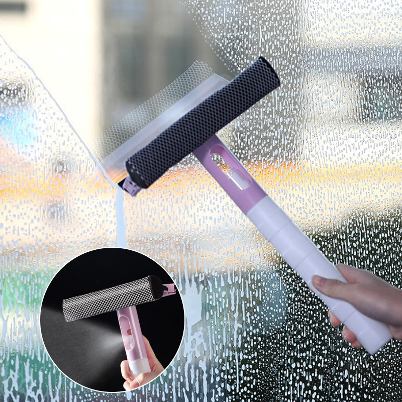 Glass Wiper Window Cleaning Brush Double sided Squeegee Wiper With Spray For Mirror Window pink