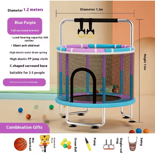 Kids Indoor Bouncy Trampoline Baby Fitness Jumper With Safety Net And Thick Steel Frame diameter1riceubarbel 4