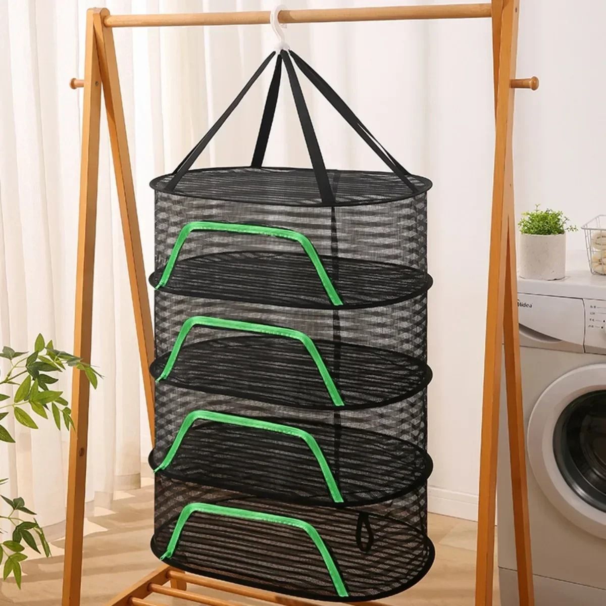 Multi Layer Foldable Hanging Herb And Food Drying Net green 4 Layers