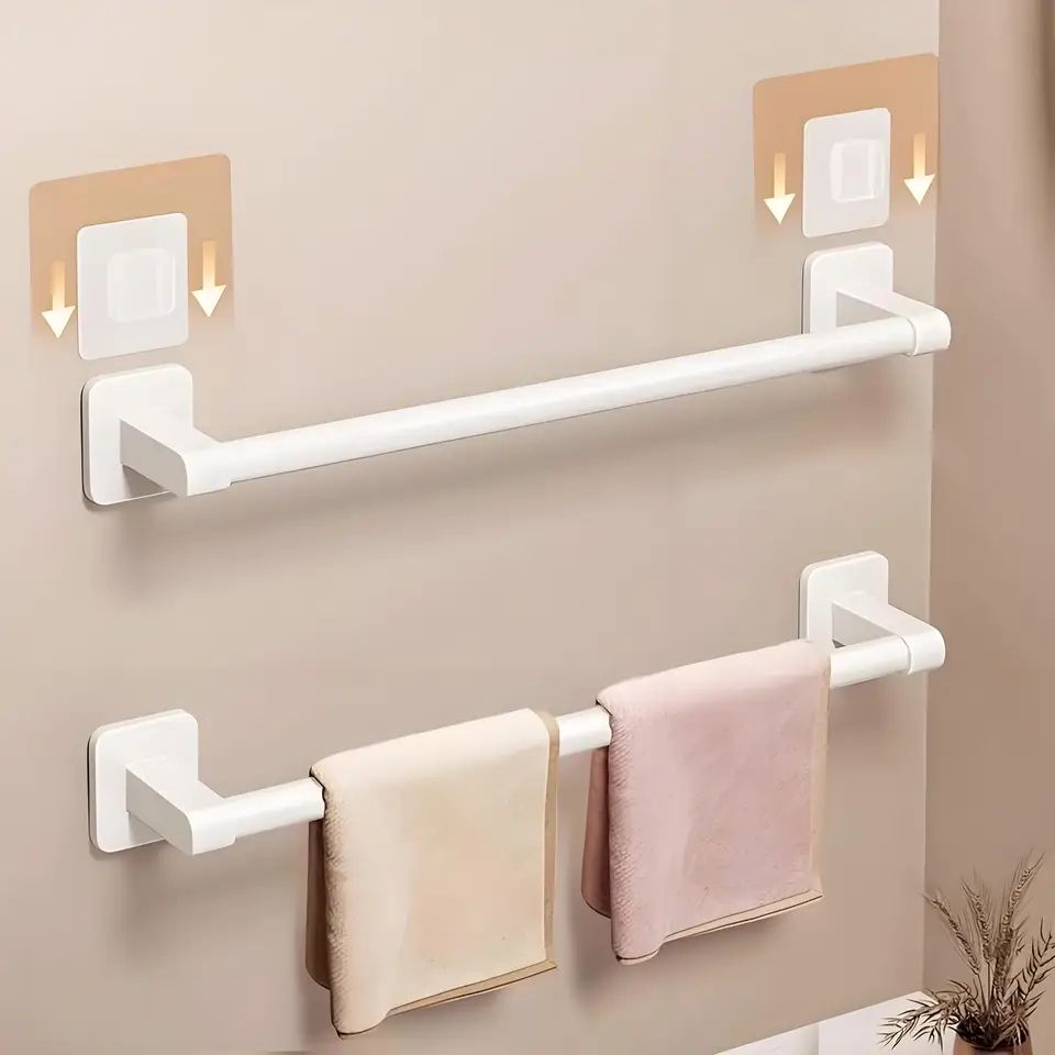 Wall Mounted No Drill Bathroom Towel Rack 19.69 In White 2 Bar