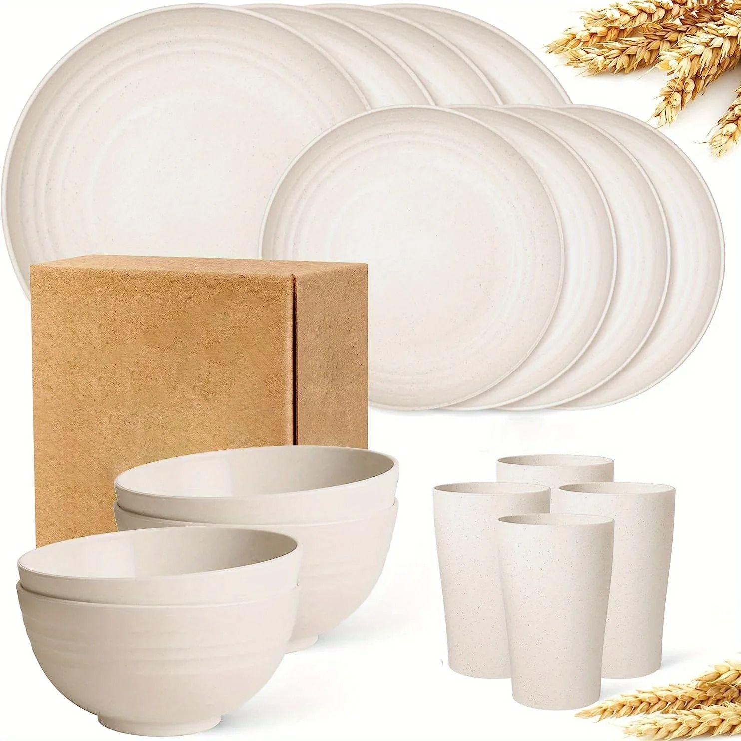 Wheat Straw Dinnerware Set 16 Piece Unbreakable Reusable Tableware white