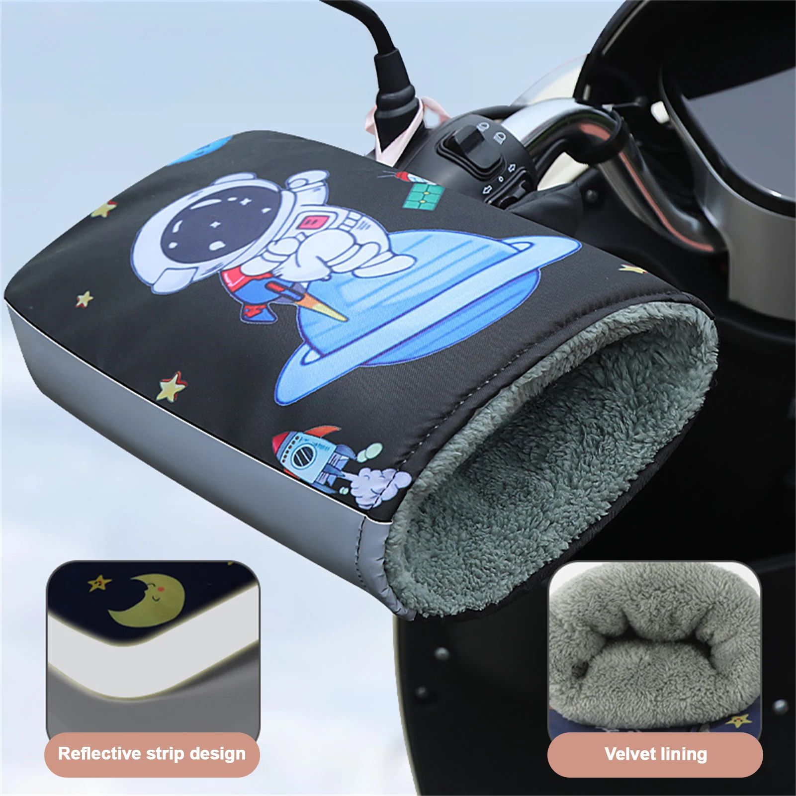 Winter Motorcycle Handlebar Covers | Warm Windproof Reflective Hand Guards For Scooter, E Bike, Mountain Road Riding pink Bear Cake