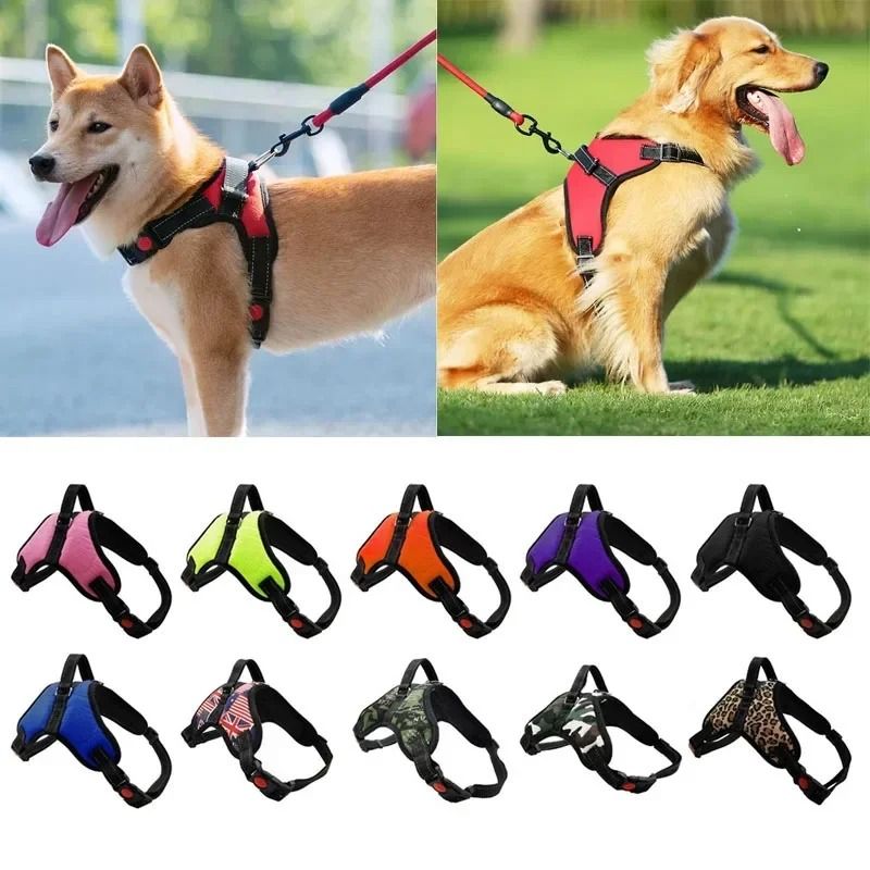 Heavy Duty Adjustable Reflective Dog Harness And Leash Set red m