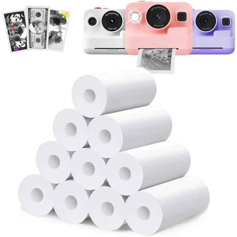 Kids Instant Camera Paper Refill Rolls, 57x25mm BPA Free Thermal Printer Paper (White, Non Adhesive) 7 Color No sticky