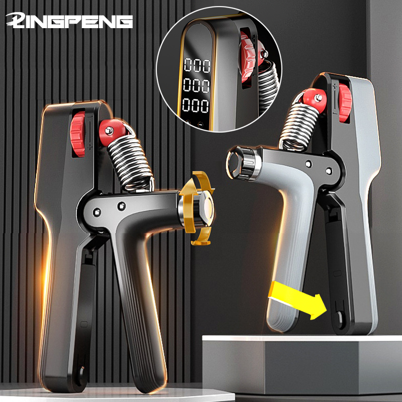 Adjustable Weight Fitness Hand Strength Trainer, Electronic Counting Grip Strength Device black