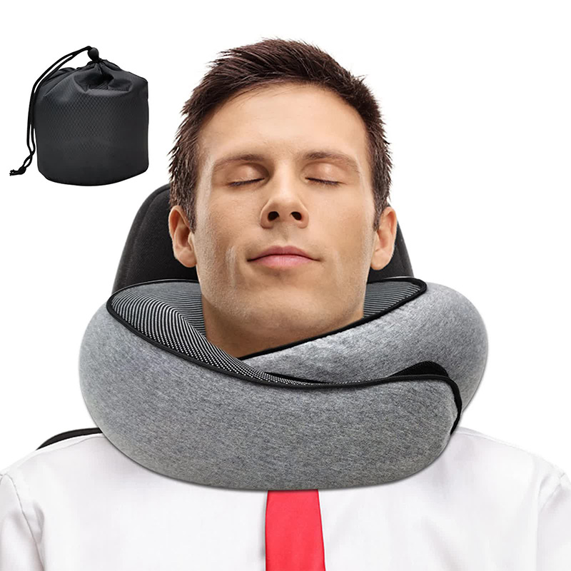Memory Foam Travel Neck Pillow, U shaped Snail Style Neck Support, Adjustable Portable Soft Noon Break Sleep Pillows dark Gray