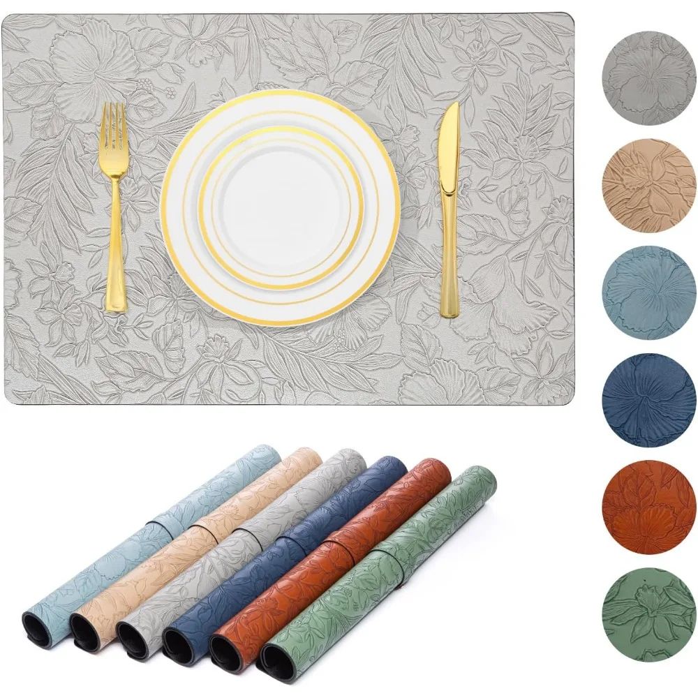 Two Tone Faux Leather Placemats Reversible, Heat Resistant & Wipe Clean Table Mats For Modern Dining gray 1pc 16.93 11.81 Inches