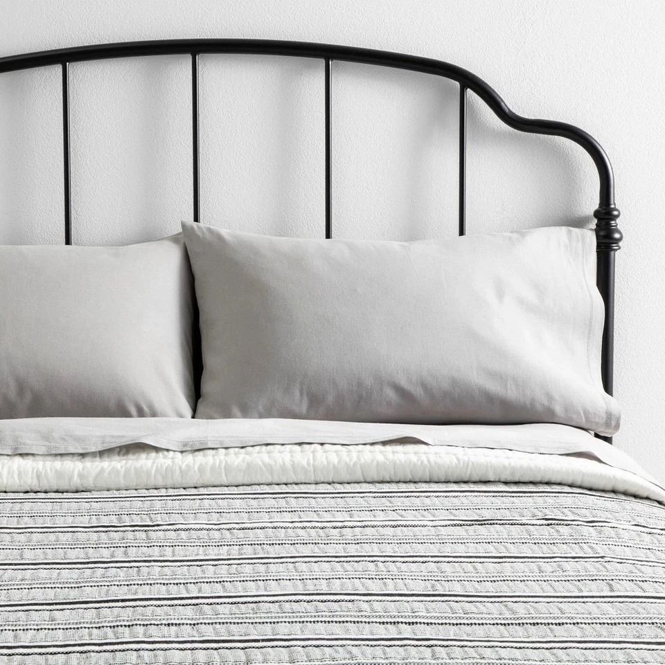 Full Queen Textured Stripe Quilt In Railroad Gray, Hearth & Hand With Magnolia, Cozy Cotton Bedding Full Queen Textured Stripe Quilt In Railroad Gray, Hearth & Hand With Magnolia, Cozy Cotton Bedding