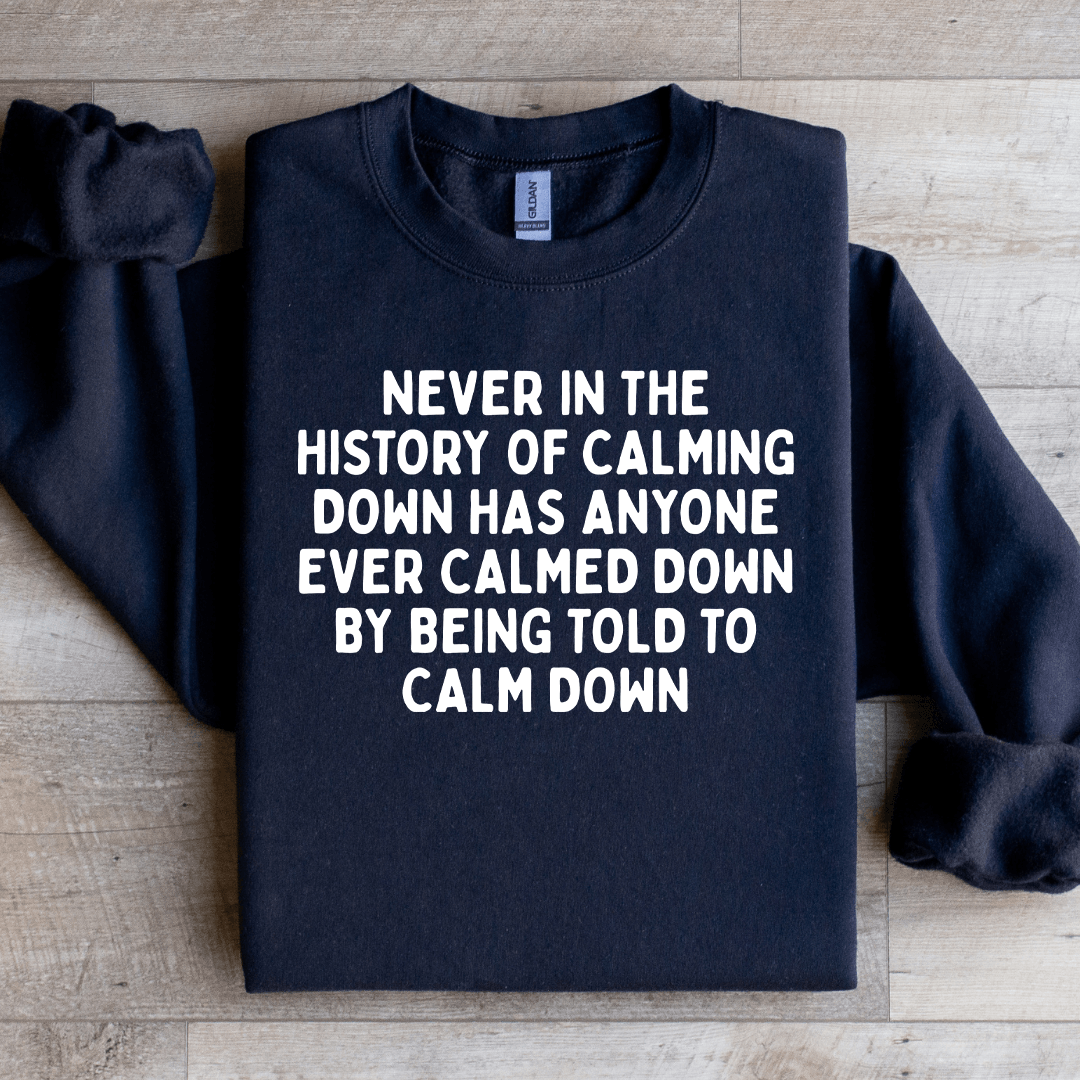 Never In The History Of Calming Down Sweatshirt XL Black