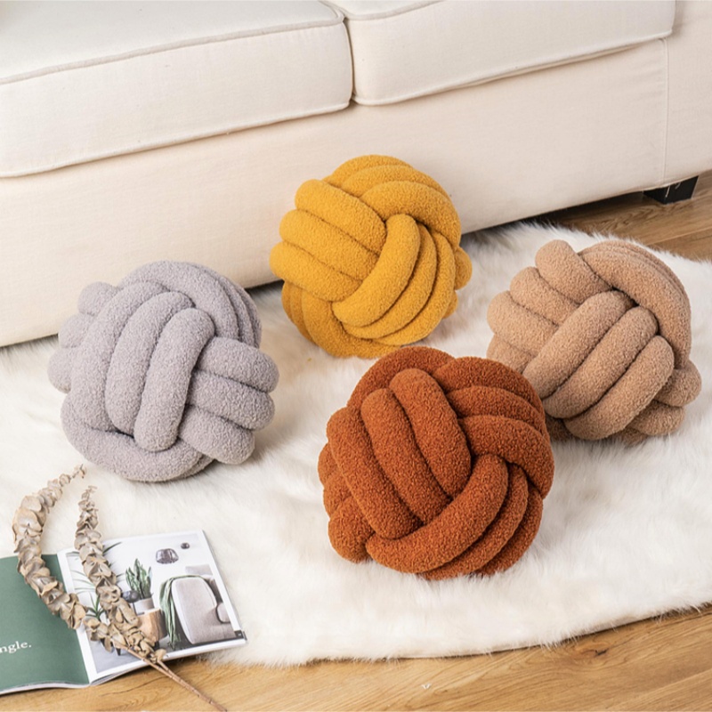 Nordic Aesthetic Knot Globe Plush Cushion Decorative Throw Pillow Soft Sleeping Back Cushion Sofa Stuffed Ball Decor white 22cm