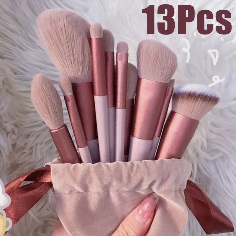 13 Piece Professional Soft Makeup Brush Set With Storage Bag black With Bag