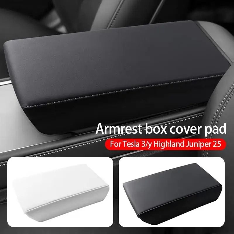 Soft TPE Leather Armrest Cover For Tesla Model 3 And Model Y Center Console white