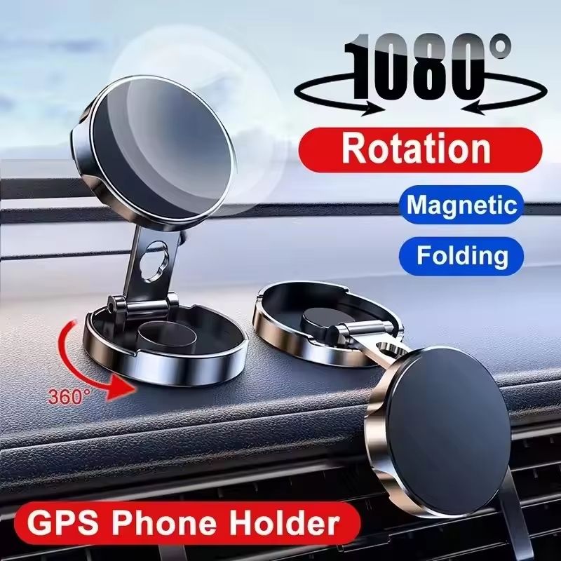 Magnetic Foldable 720 Rotating Mobile Phone Stand Holder For Car Dashboard black