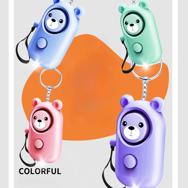Bear Style Emergency Alarms, Security Alarm Keychain, Protective Devices Personal Siren Ring With LED Light purple