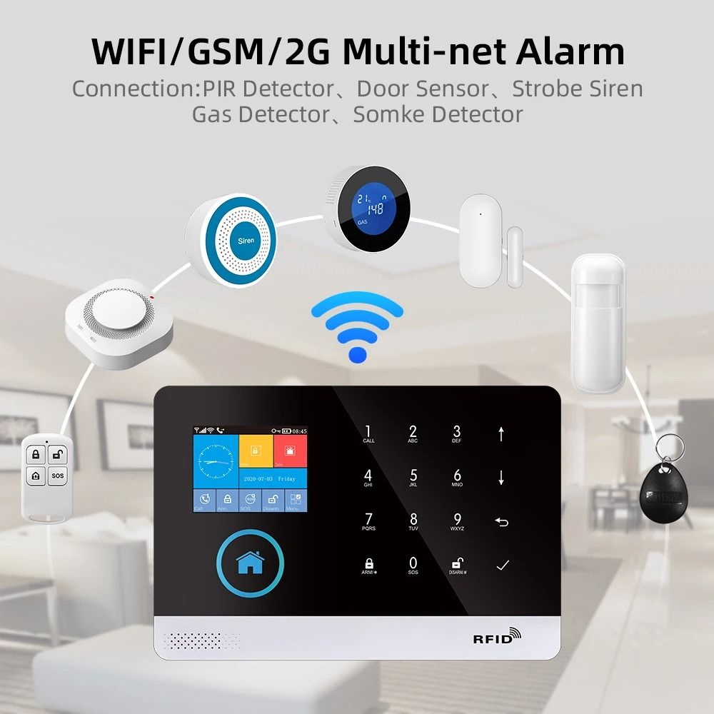 PGST 103 Smart Home Security System Wireless GSM WiFi Alarm With Motion Sensor And App Control 07 eu Plug