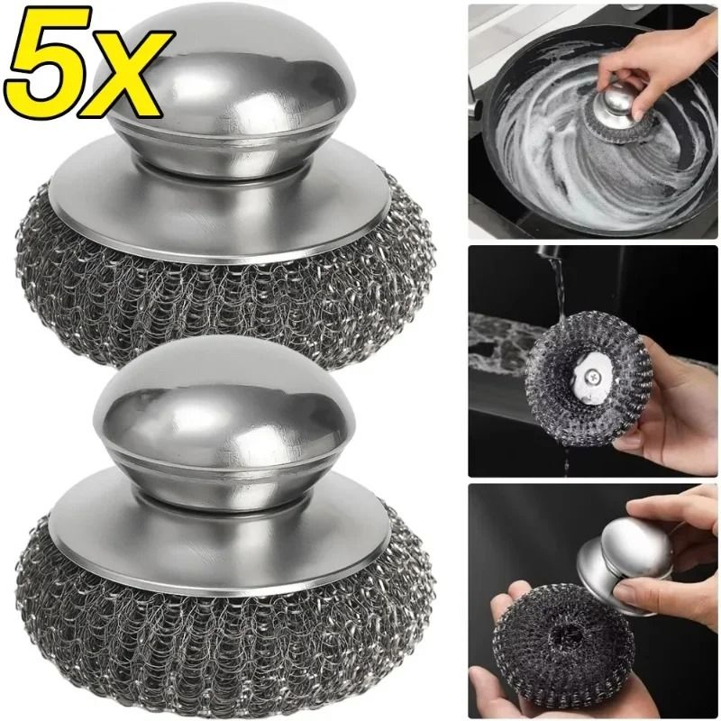 Stainless Steel Pot Brush Heavy Duty Metal Scrubber With Handle 1 Pc