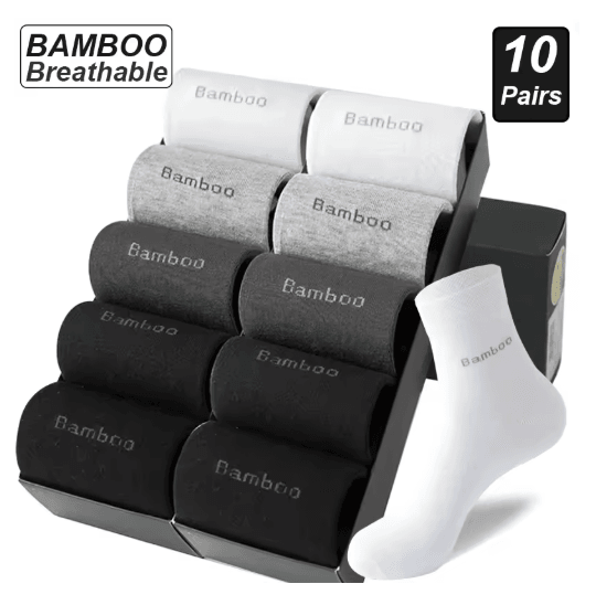 Mens Bamboo Fiber Socks 10 Pair Breathable Antibacterial Casual And Business Set EU 38 46 5black 5white eur38 46(us6 11)