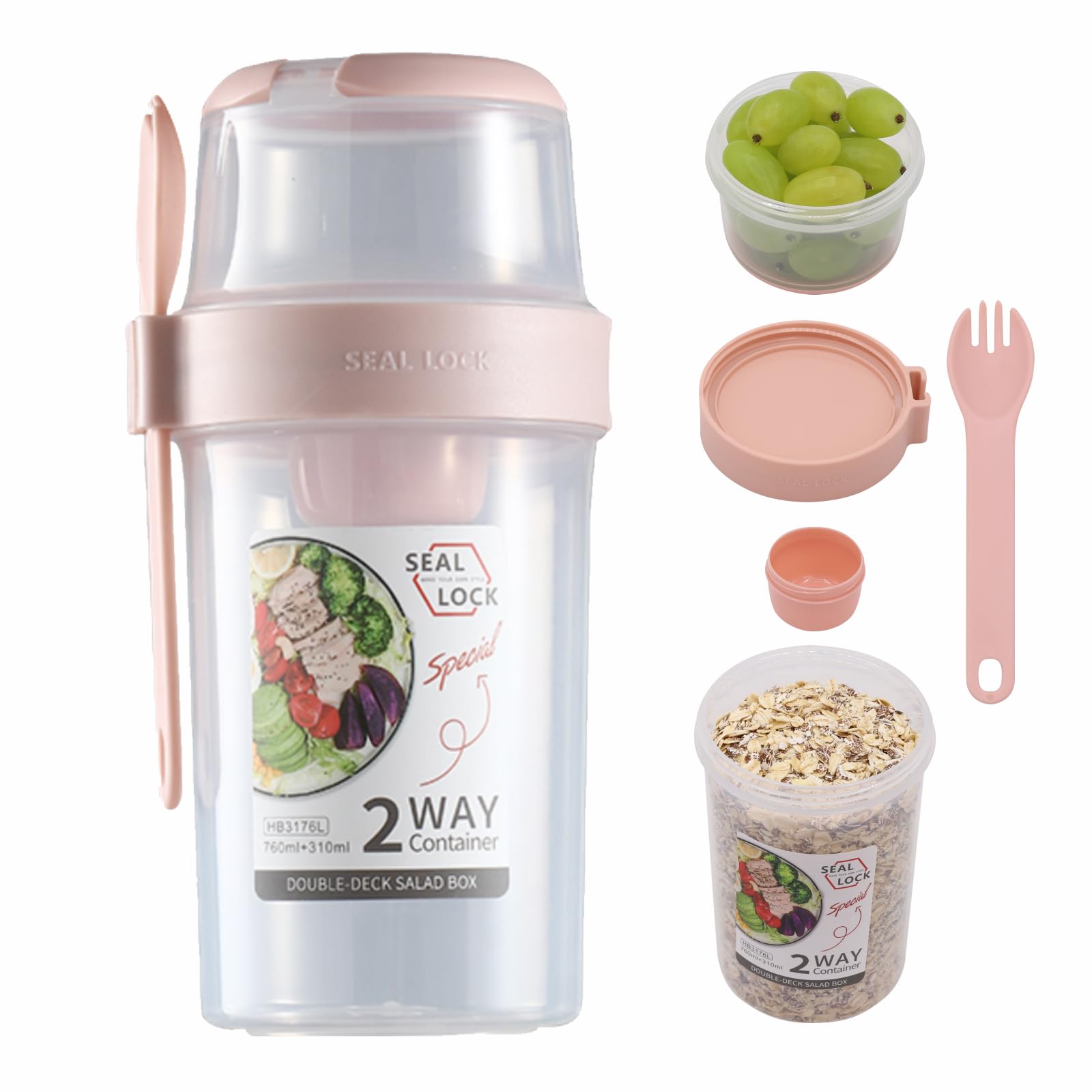 Salad Cup To Go, Breakfast On The Go Cups, Take And Go Yogurt Cereal Overnight Oats Snack Parfait Containers & Salad green