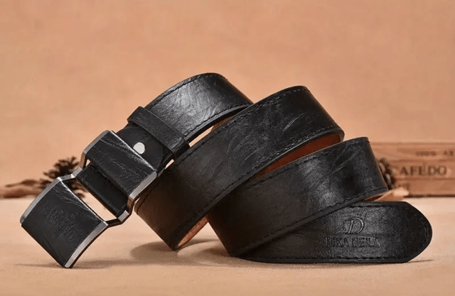 Mens Business Casual Leather Belt Smooth Buckle 47.24 Inches black