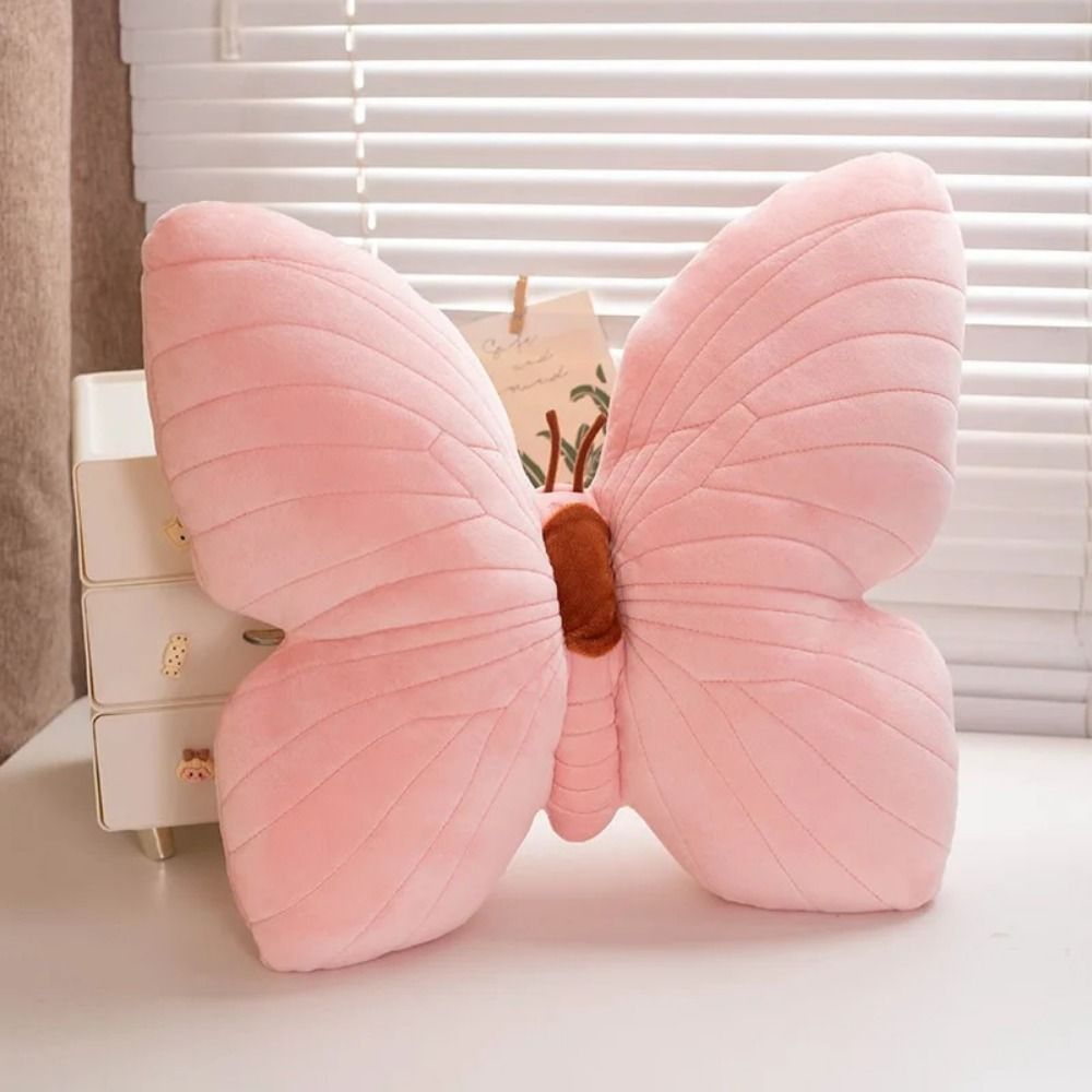 Cute Butterfly Pillow Throwing Pad, Short Plush Cushion Pink Toy For Bedroom, Sofa Home Textile Cushion, Soft Decorative 2