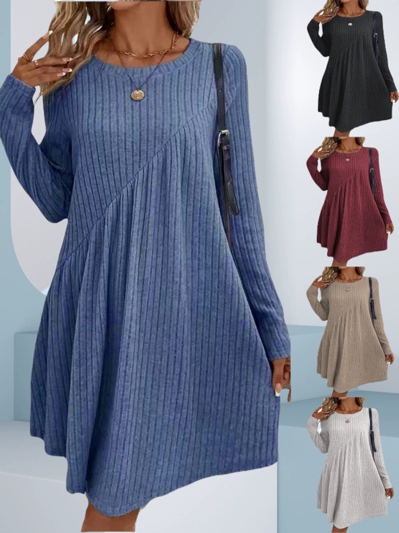 Irregular Brushed Ribbed Knit Dress, Autumn Winter Bohemian Solid Color Dress For Women a xl