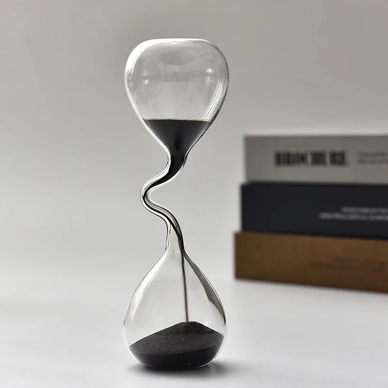 Modern Style Home Decor, Curve Design Black Hourglass, Aesthetic Sand Clock Glass Craft Modern Style Home Decor, Curve Design Black Hourglass, Aesthetic Sand Clock Glass Craft