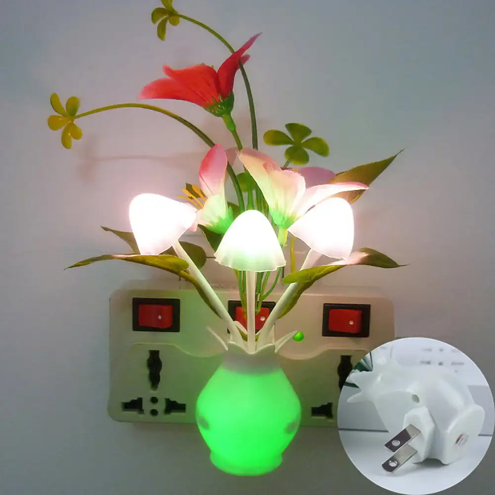 Energy Saving LED Night Light With Auto Sensor Rose Flower Mushroom Plug In Lamp For Bedroom Bathroom Living Room a