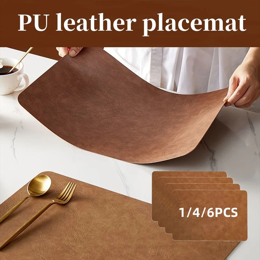 Square Faux Leather Kitchen Dining Placemats Heat Resistant Insulation Table Mats green 4 Pcs