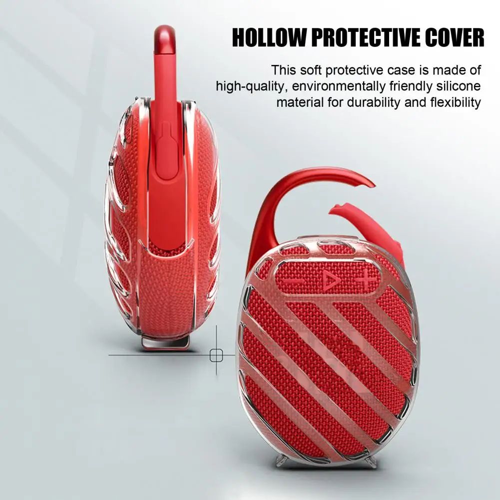 Transparent TPU Protective Case For JBL Clip 5, Shockproof Drop Proof Speaker Cover With Hollow Design For Sound Clarity black