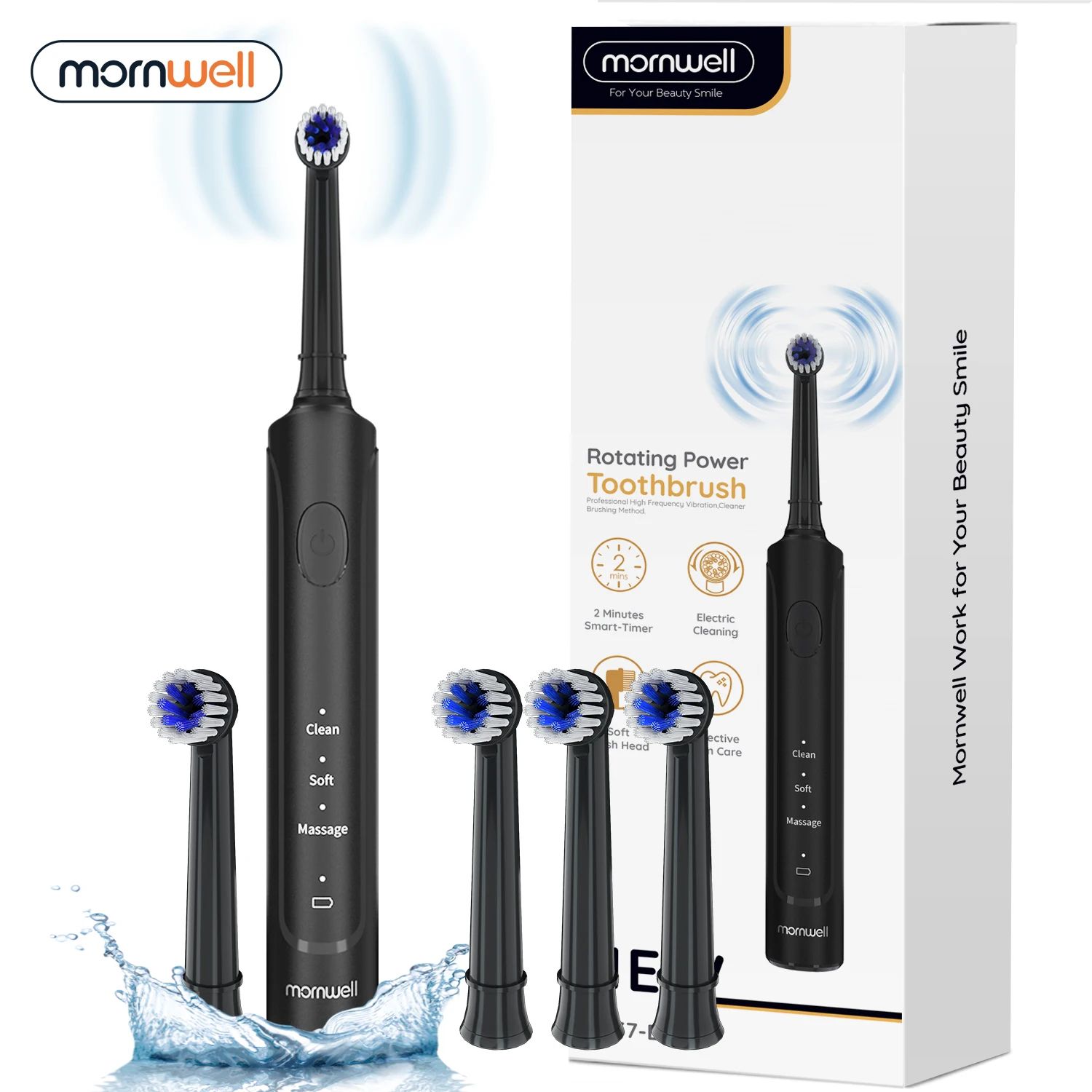 Rechargeable Sonic Electric Toothbrush For Adults T37 With 4 Brush Heads black Handle + 4 Brush Heads