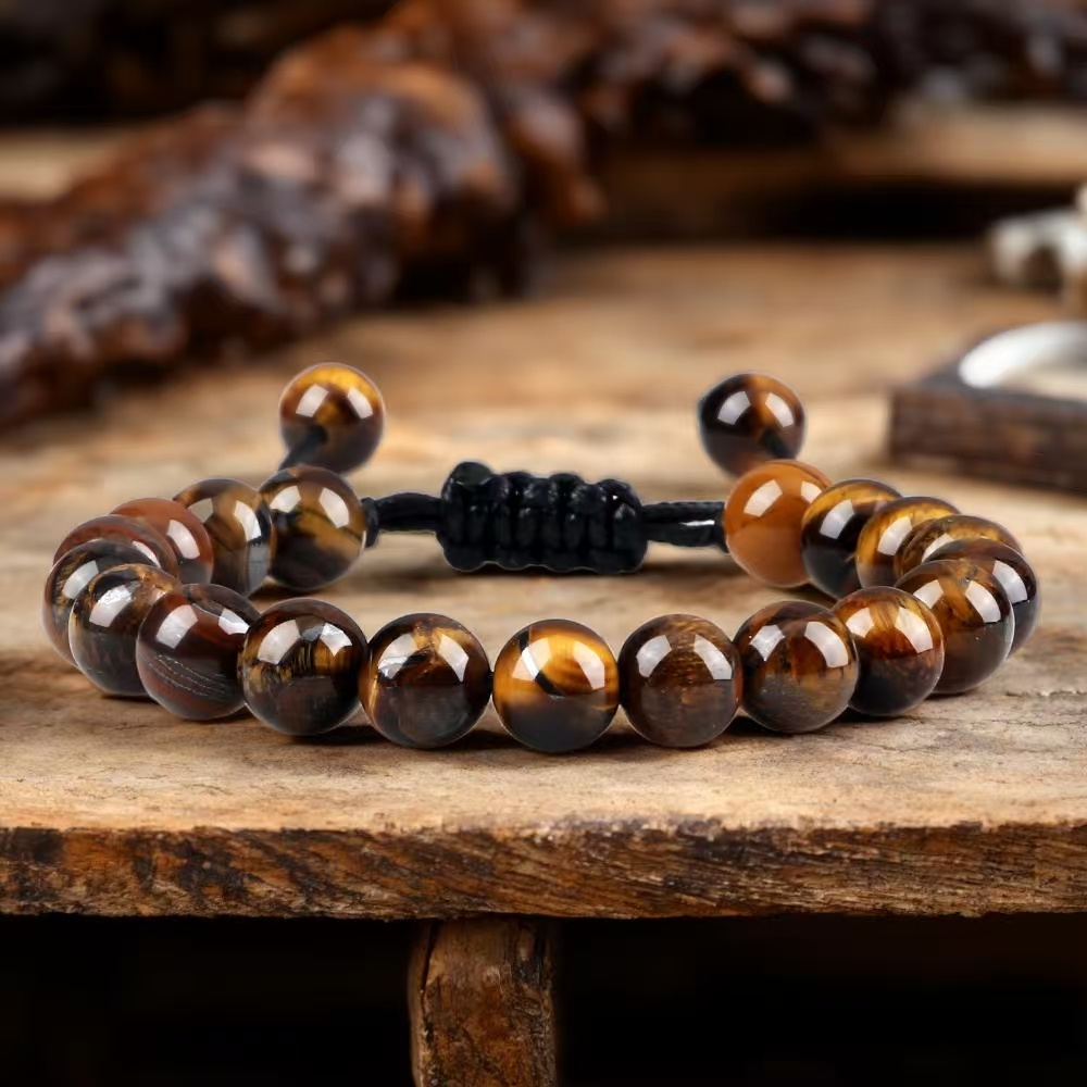 Natural Tiger Eye Beaded Bracelet Personalized Volcanic Stone Howlite Onyx Adjustable Chain For Men And Women Couple black
