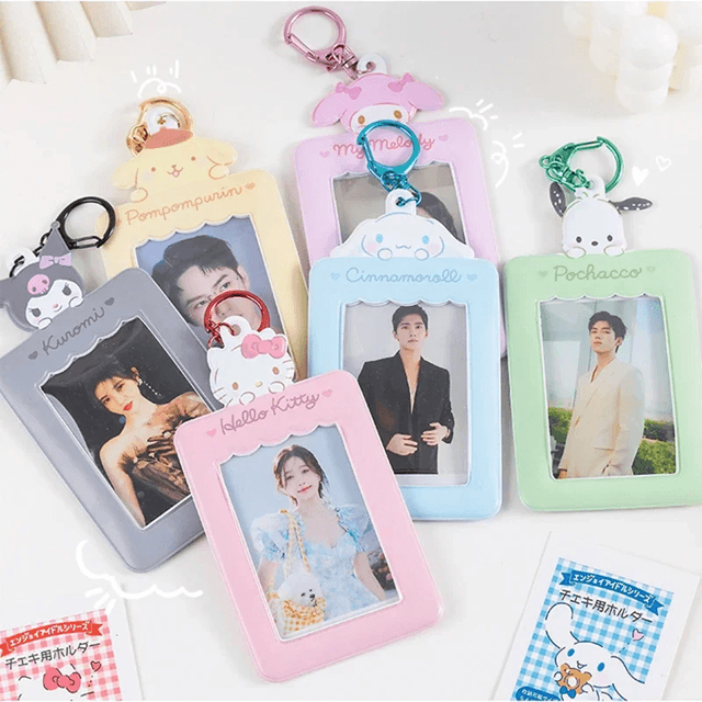 Kawaii Anime Card Holder Keychain Cute Photo ID Pendant For Bags And Backpacks 1pcs cinnamoroll