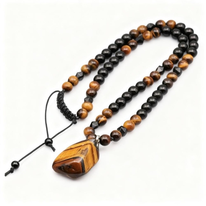 Personalized Tiger Eye Stone Beaded Necklace Irregular Pendant Black Color Men's Fashion Pendant Necklace Personalized Tiger Eye Stone Beaded Necklace Irregular Pendant Black Color Men's Fashion Pendant Necklace