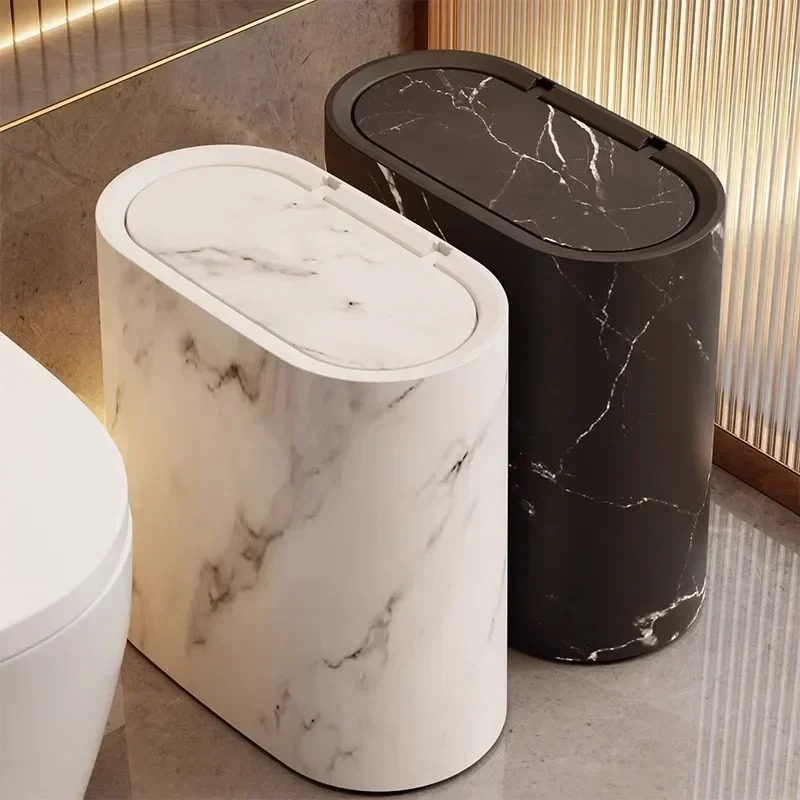Nordic Marble Texture Odor Proof Press Type Wastebasket Narrow Toilet Trash Bin Bathroom Accessories black