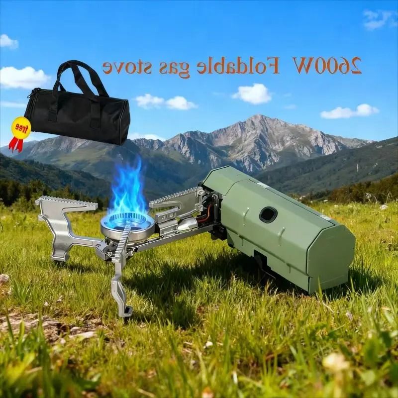 Portable Folding Gas Stove 2600W Camping & Hiking Cassette Burner For Outdoor BBQ And Travel white