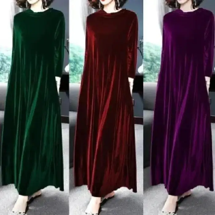 Autumn Spring Elegant Long Sleeve Velvet Dress, Slimming Tummy Covering, Puffy Collar, Princess Sleeve xl green