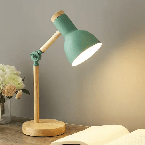 Nordic Wooden LED Table Lamp Adjustable Head Desk Light With Eye Protection green au Plug 5w Warm Light