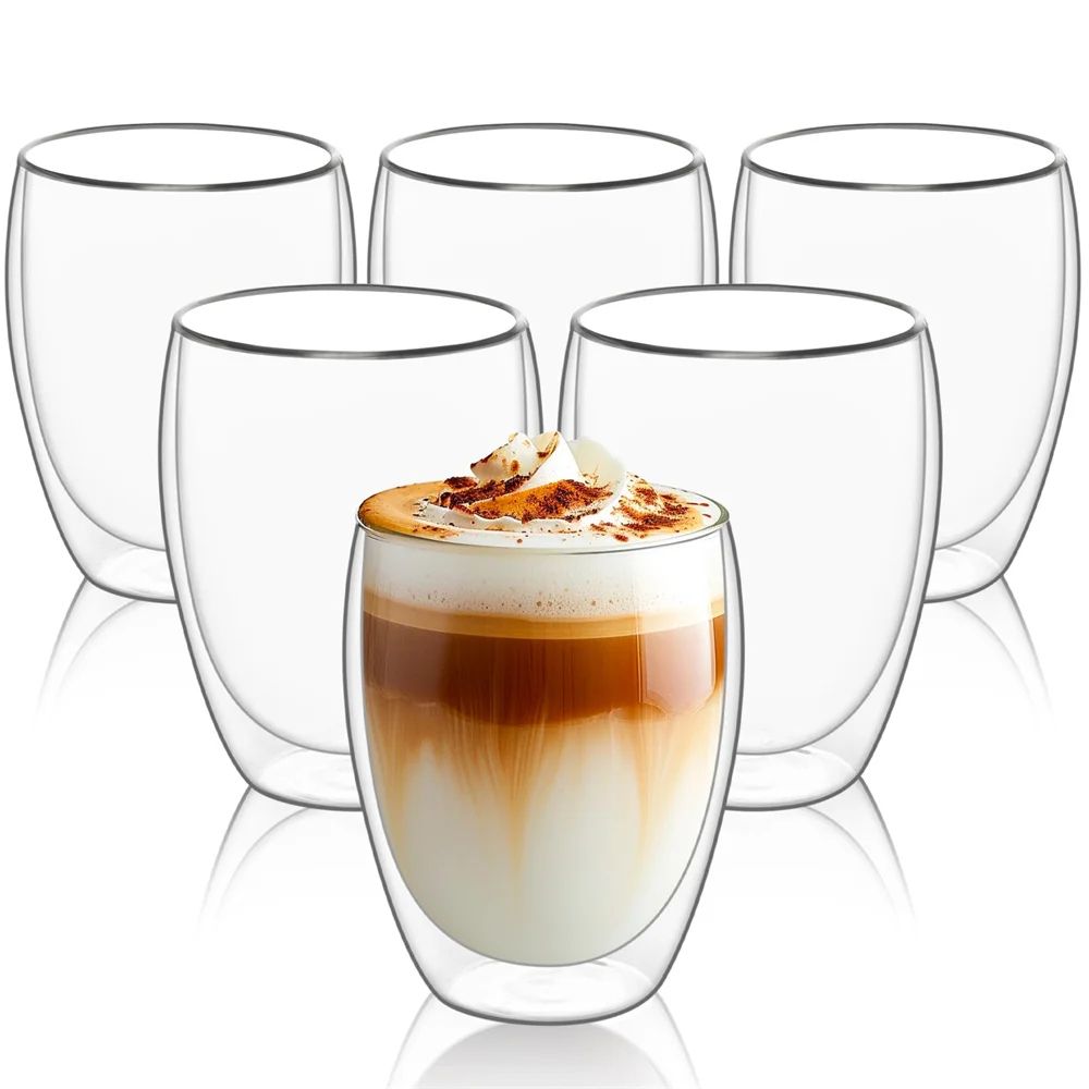 Double Wall Insulated Glass Espresso Cups Set Of 6 Thermal Coffee Mugs For Latte, Tea & More 250ml 6pcs (8.5 Oz)