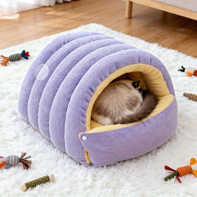 Thickening Warm Pet House Cat Bed Sleeping Nest Soft Kittens Cave beige s