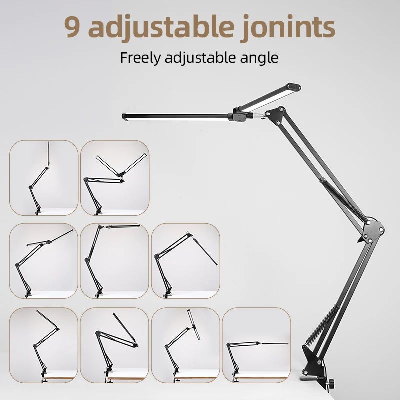 Double Head LED Desk Lamp USB Powered, Stepless Dimmable Monitor Light For Office Study Reading Computer Table Lighting mechanical Arm 1 usb Plug