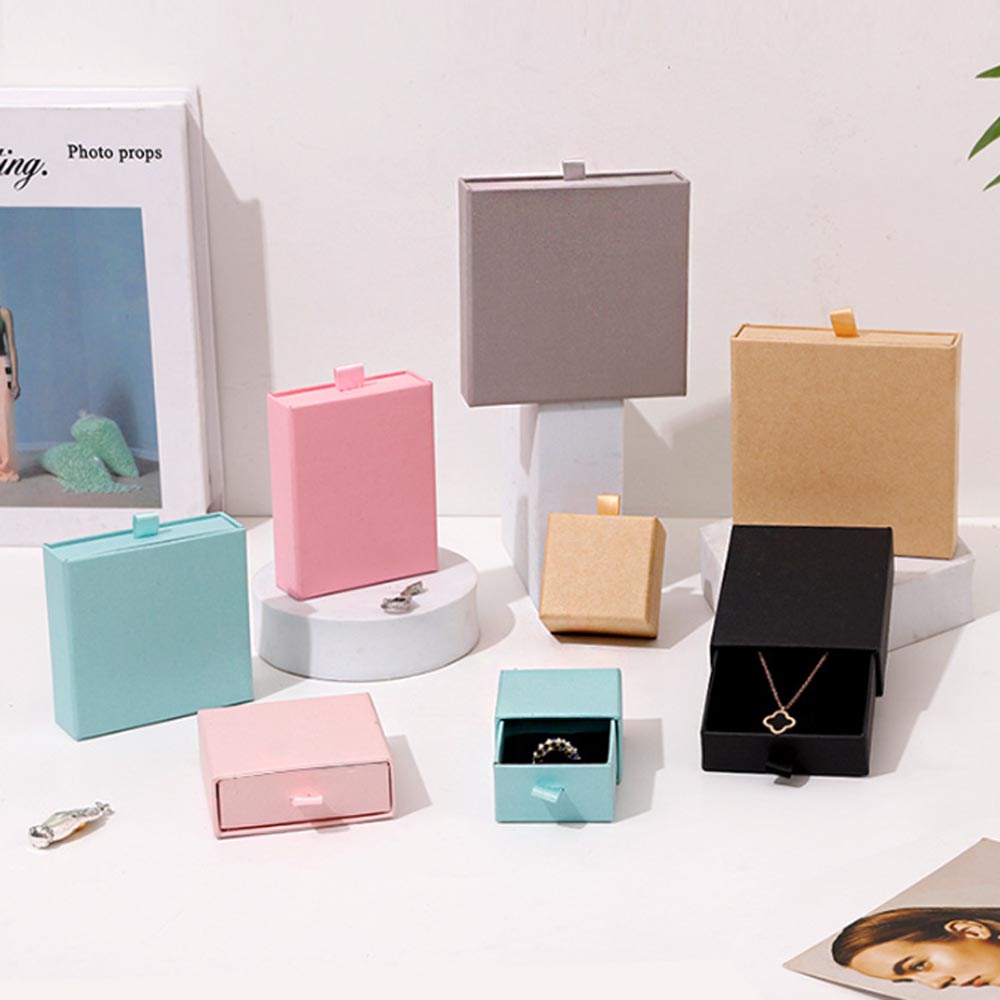 Paper Jewelry Gift Box For Necklace Ring Earrings Bracelet Stud Organizer Wedding Favors Jewellery Packaging Sack dark Blue 6x6x2.5cm