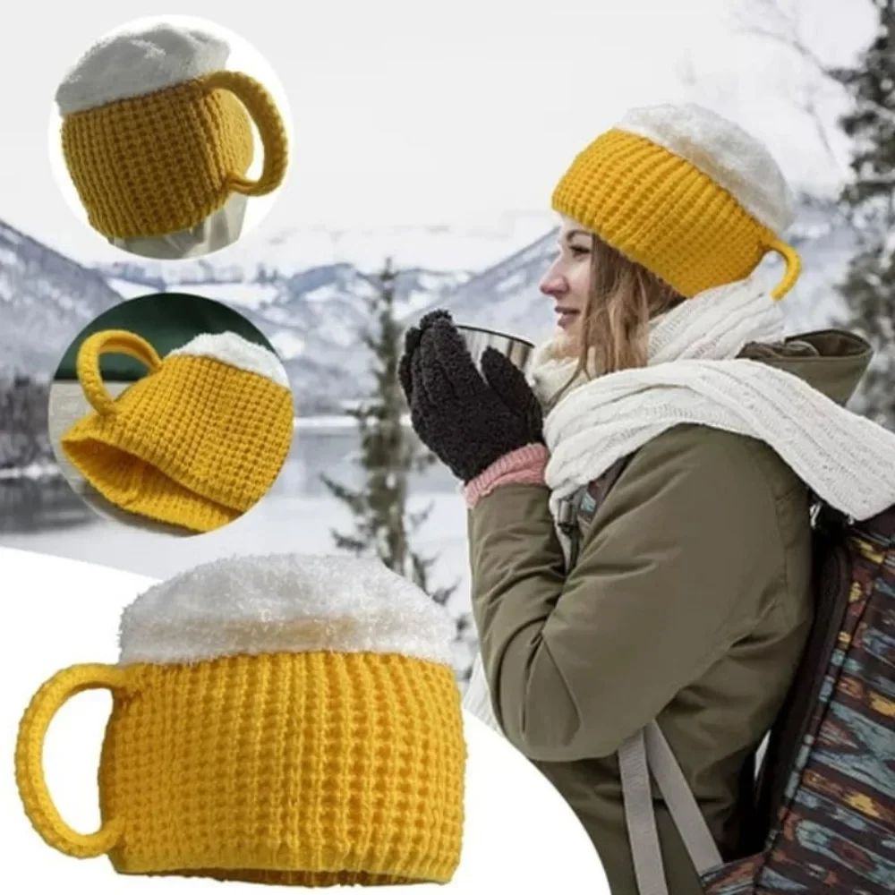 Beer Mug Hat Funny Beer Hat Novelty Beanie For Winter burgundy