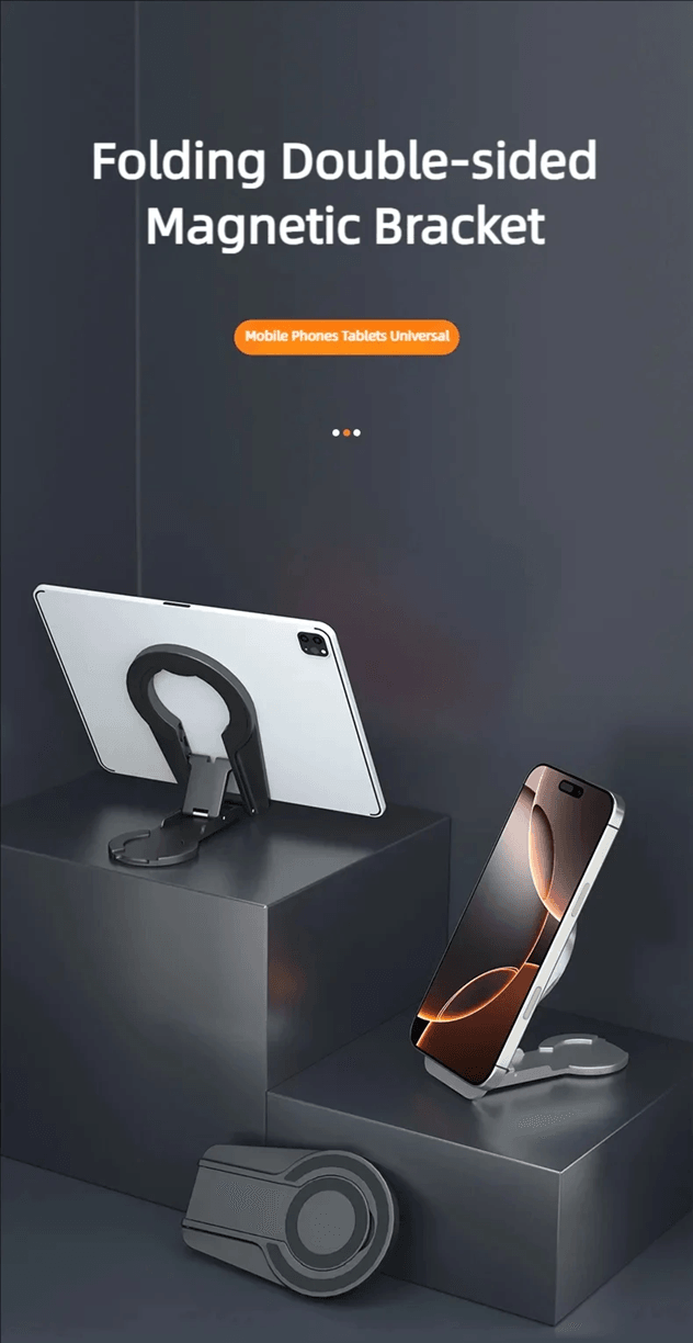 Double Sided MagSafe Phone Grip Foldable Magnetic Desk And Car Stand silver