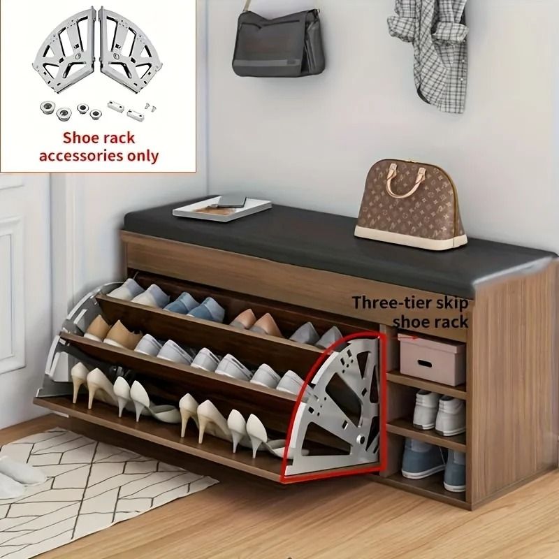 Stainless Steel Flip Shoe Cabinet Hardware Hidden Flip Rack silver Triple Layer