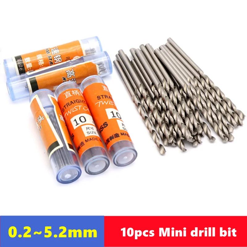 W6542 HSS Mini Drill Bit Set (10pcs) 0.25.2mm Precision Straight Shank Bits For Stainless Steel & Wood 3.3mm