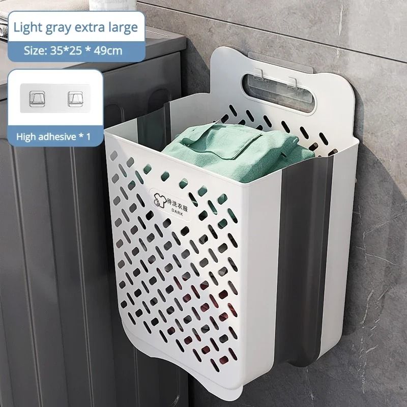 Wall Mounted Folding Laundry Basket Bathroom Clothes Storage Organizer blue Small